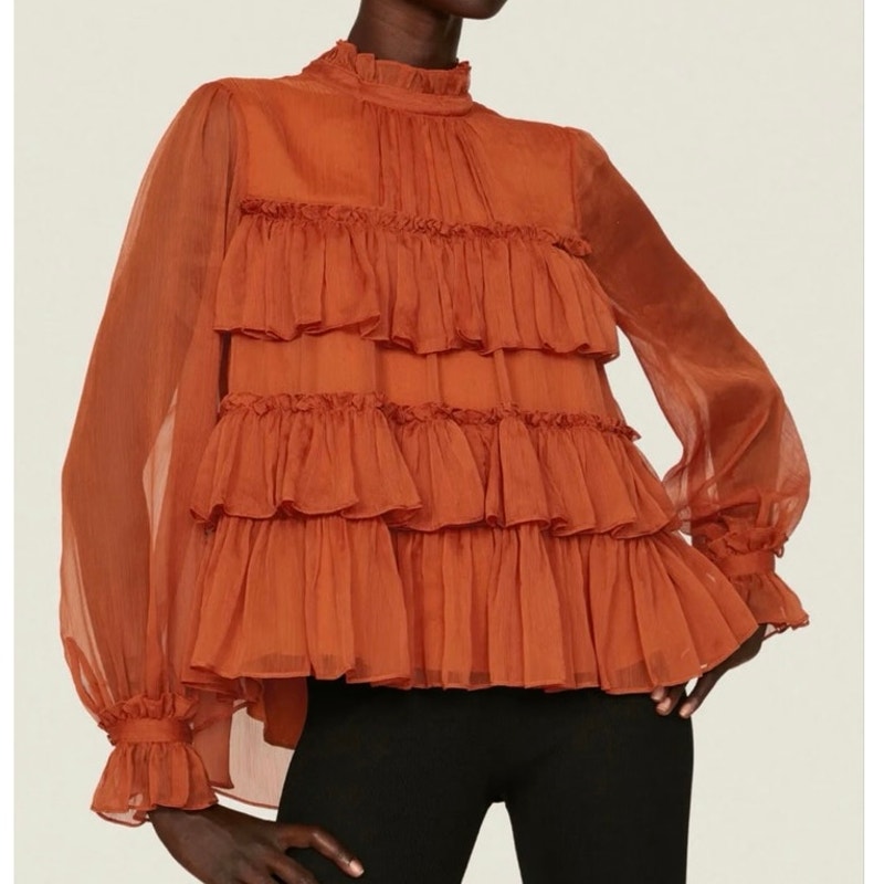 Adam Lippes Tiered Ruffle Orange Top Blouse Size 4